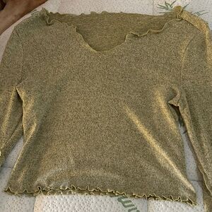 SHEIN Olive Green Ruffle Trim Top